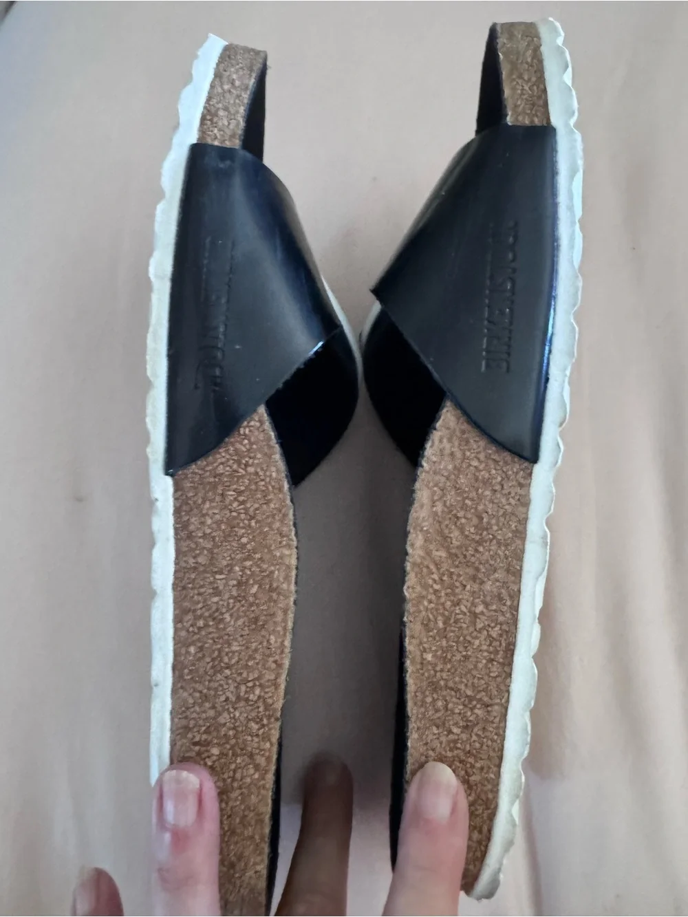 Birkenstock Black Slide Sandals with White Buckles - Picture 4 of 6